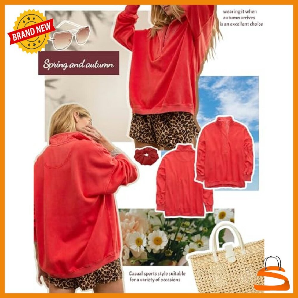 Oversized Henley Sweatshirt Women's Long Sleeve Button Pullover Casual - Picture 3 of 8